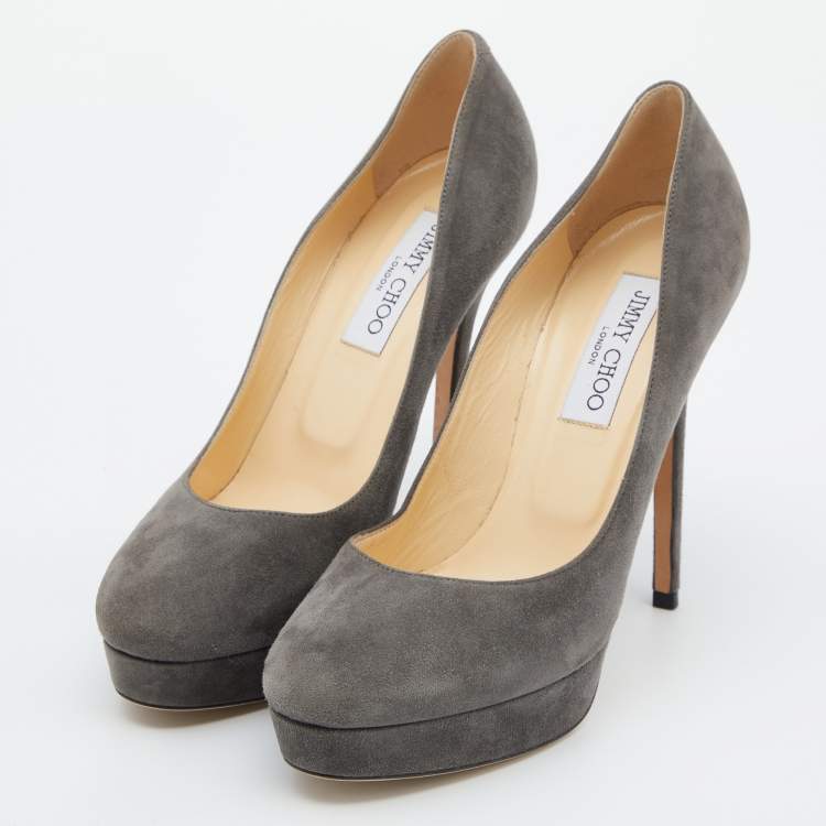 Pre Owned Jimmy Choo Grey Suede Cosmic Platform Pumps Size 38.5