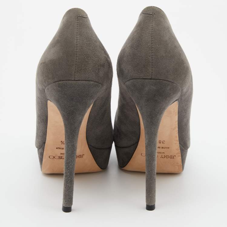 Pre Owned Jimmy Choo Grey Suede Cosmic Platform Pumps Size 38.5
