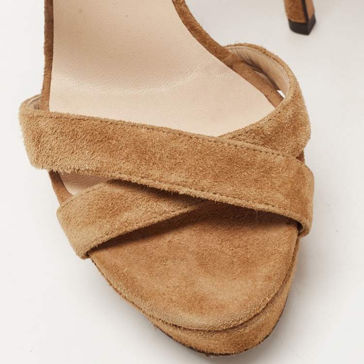 مملوكة مسبقًا Jimmy Choo Brown Suede Vamp Platform Sandals Size 36.5