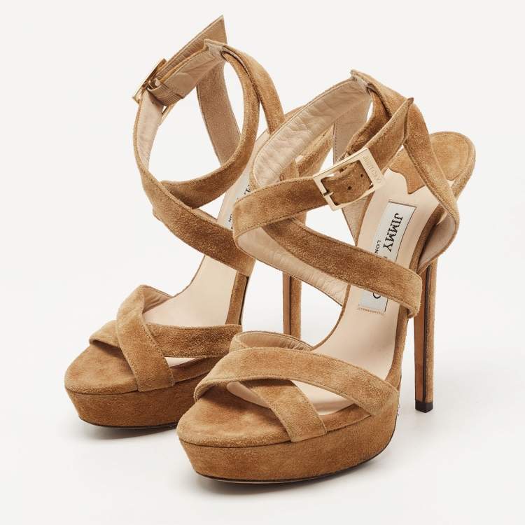 مملوكة مسبقًا Jimmy Choo Brown Suede Vamp Platform Sandals Size 36.5