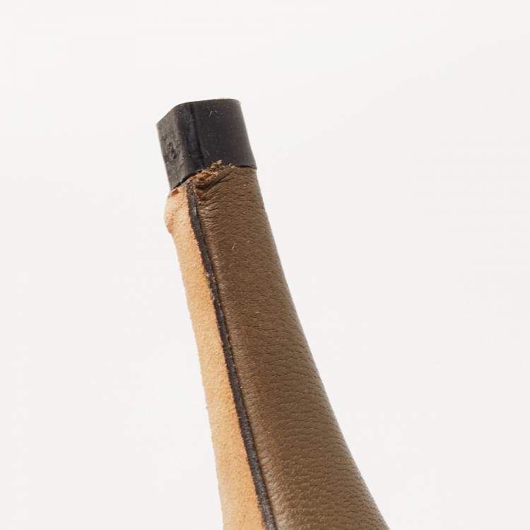 Pre Owned Jimmy Choo Olive Green Leather and Mesh Pointed Toe Pumps Size 37