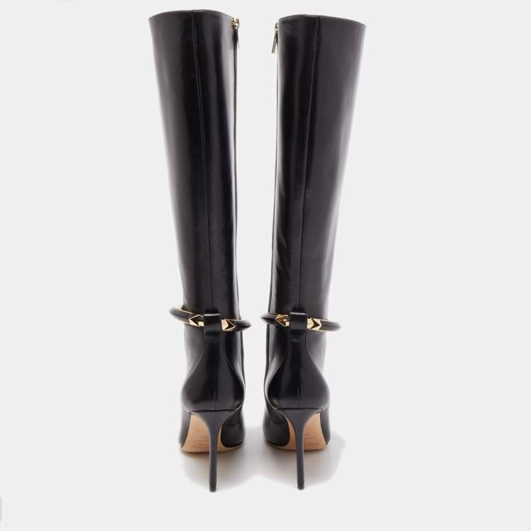 Pre Owned Jimmy Choo Black Leather Dreece Kb 95 Knee Length Boots Size 38.5
