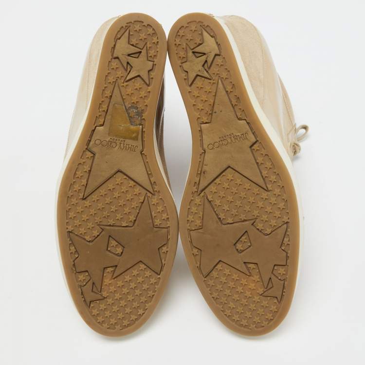 Pre Owned Jimmy Choo Beige Suede and Leather Panama Wedge Sneakers Size 39
