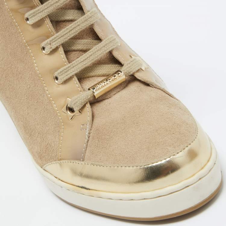 Pre Owned Jimmy Choo Beige Suede and Leather Panama Wedge Sneakers Size 39