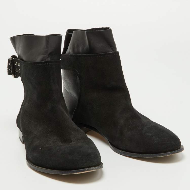 Pre Owned Jimmy Choo Black Suede and Leather Ankle Boots Size 39.5