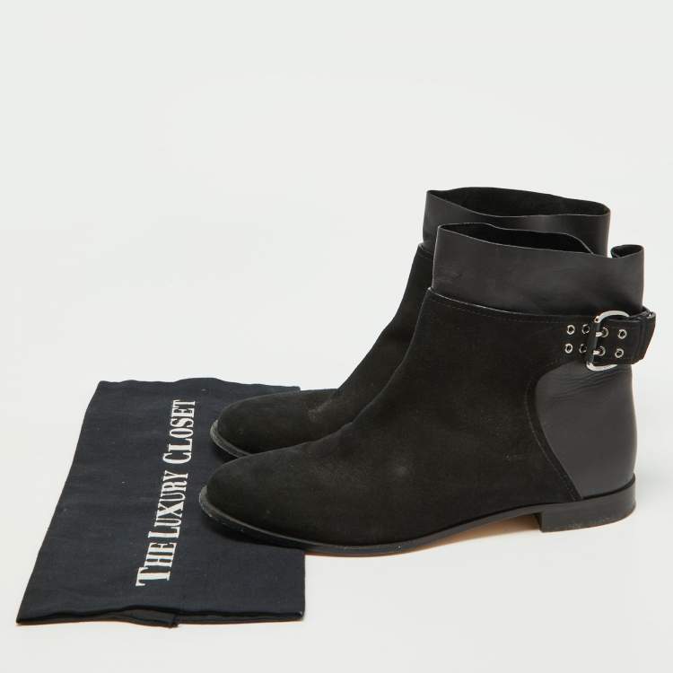Pre Owned Jimmy Choo Black Suede and Leather Ankle Boots Size 39.5