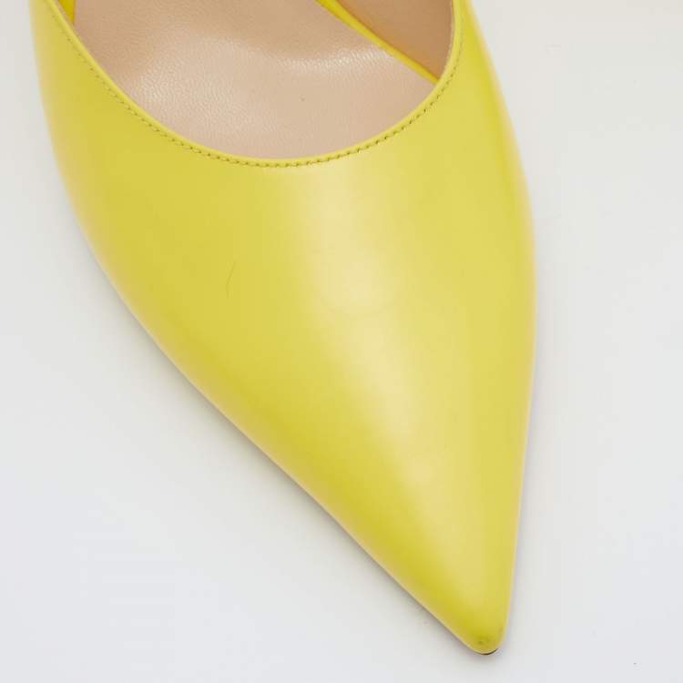 Pre Owned Jimmy Choo Yellow Leather Rav Mules Size 38.5