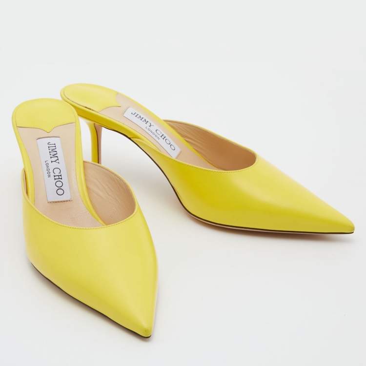 Pre Owned Jimmy Choo Yellow Leather Rav Mules Size 38.5
