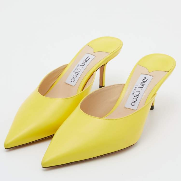 Pre Owned Jimmy Choo Yellow Leather Rav Mules Size 38.5