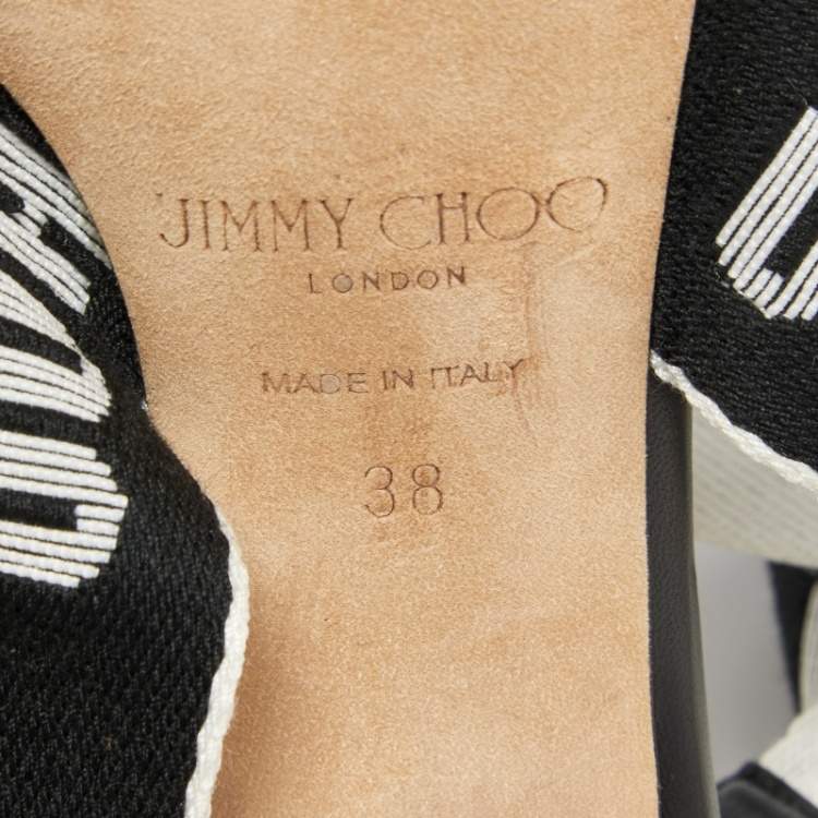 Pre Owned Jimmy Choo Black/White Canvas and Leather Bailey Sandals Size 38