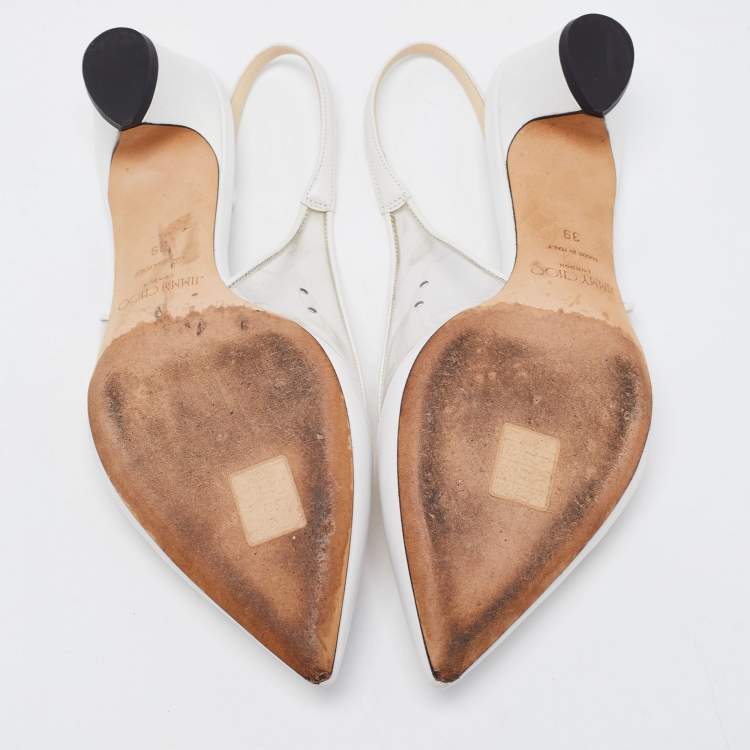 Pre Owned Jimmy Choo White Leather and PVC Slingback Sandals Size 39