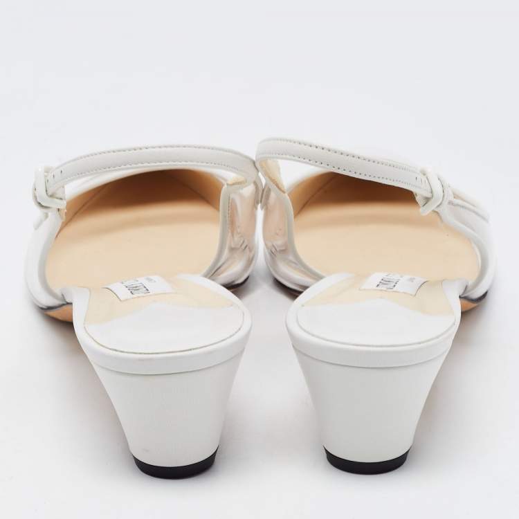 Pre Owned Jimmy Choo White Leather and PVC Slingback Sandals Size 39