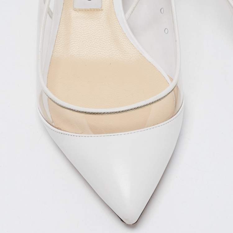Pre Owned Jimmy Choo White Leather and PVC Slingback Sandals Size 39
