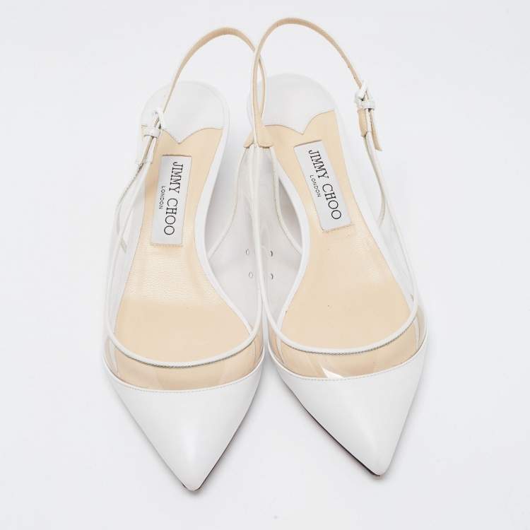 Pre Owned Jimmy Choo White Leather and PVC Slingback Sandals Size 39