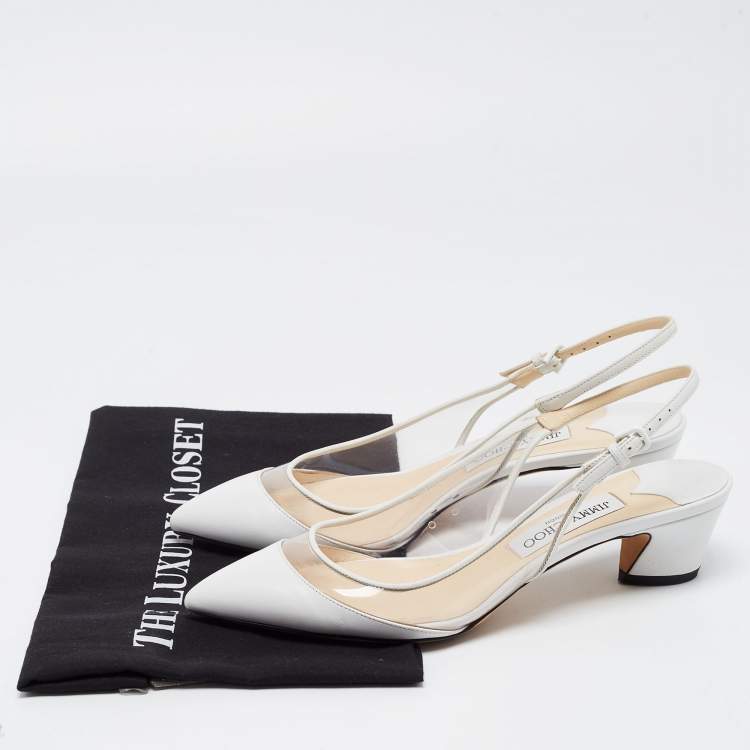 Pre Owned Jimmy Choo White Leather and PVC Slingback Sandals Size 39