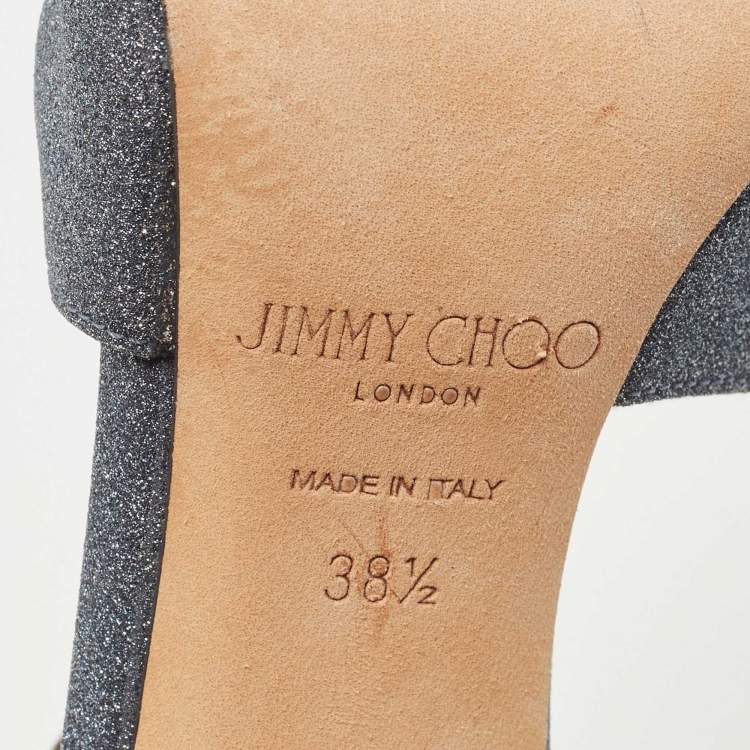 Pre Owned Jimmy Choo Dark Grey Glitter Lancer Strappy Sandals Size 38.5