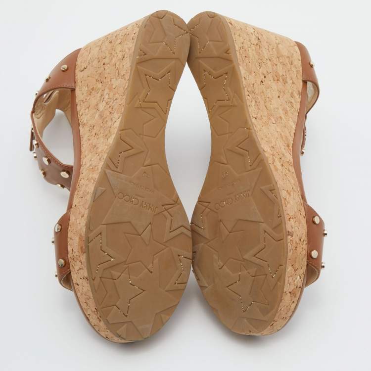 Pre Owned Jimmy Choo Brown Leather Veto Wedge Sandals Size 40