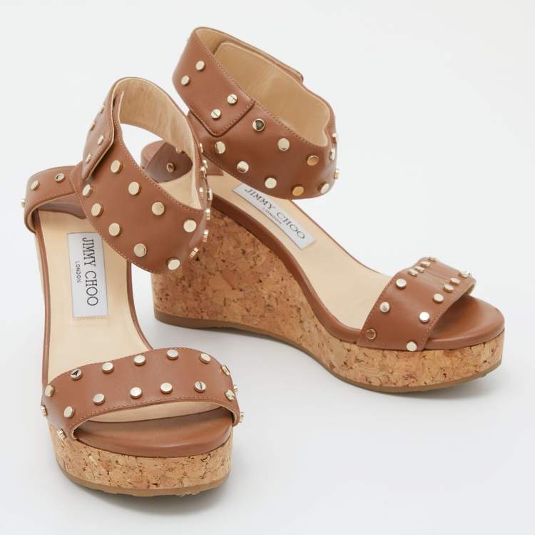 Pre Owned Jimmy Choo Brown Leather Veto Wedge Sandals Size 40