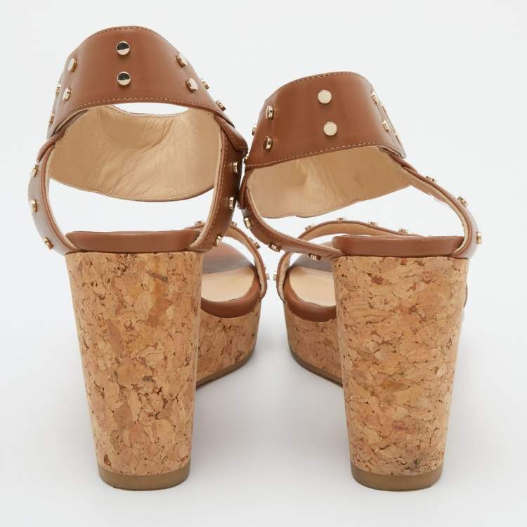 Pre Owned Jimmy Choo Brown Leather Veto Wedge Sandals Size 40