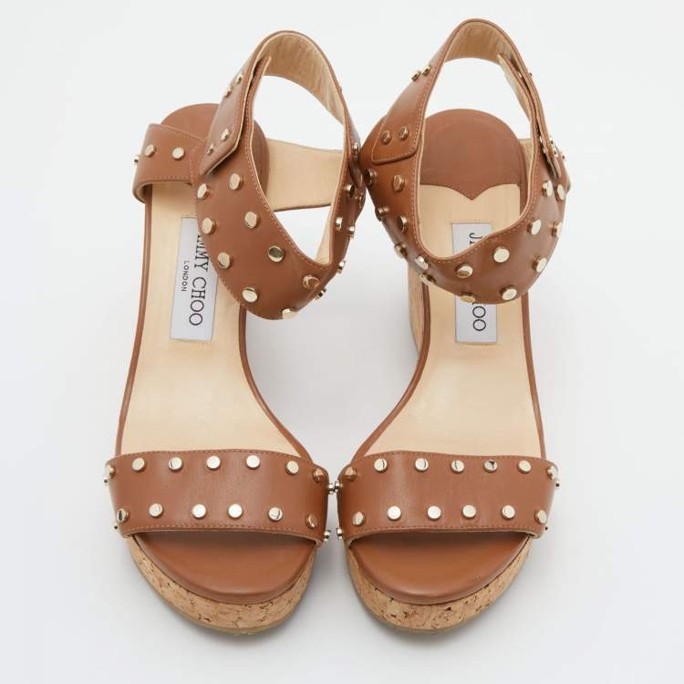 Pre Owned Jimmy Choo Brown Leather Veto Wedge Sandals Size 40