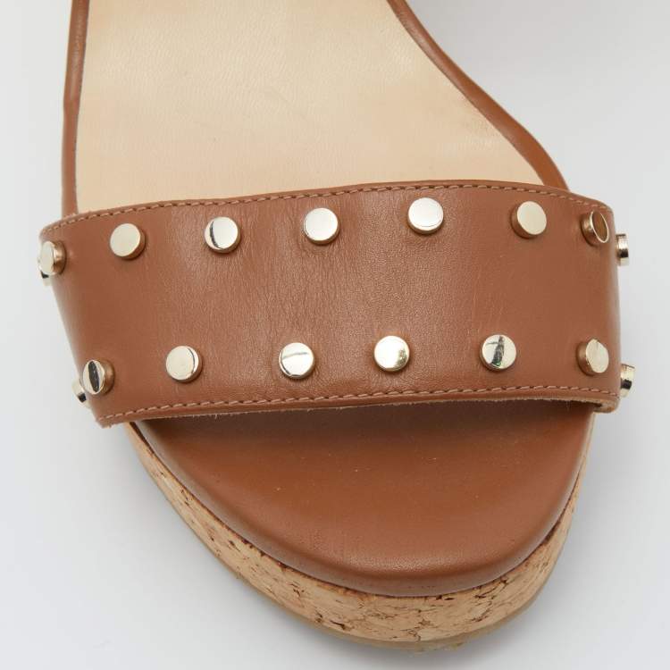 Pre Owned Jimmy Choo Brown Leather Veto Wedge Sandals Size 40