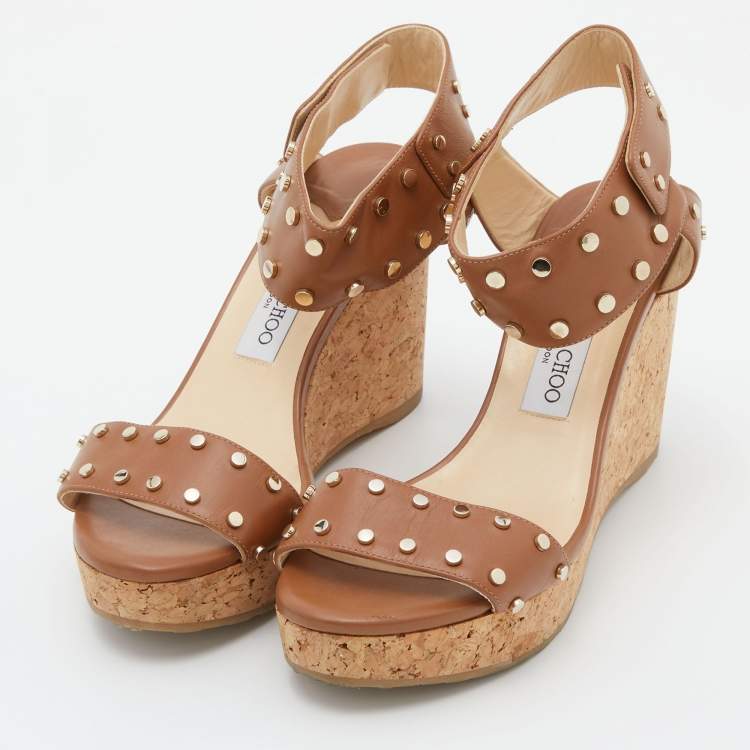 Pre Owned Jimmy Choo Brown Leather Veto Wedge Sandals Size 40