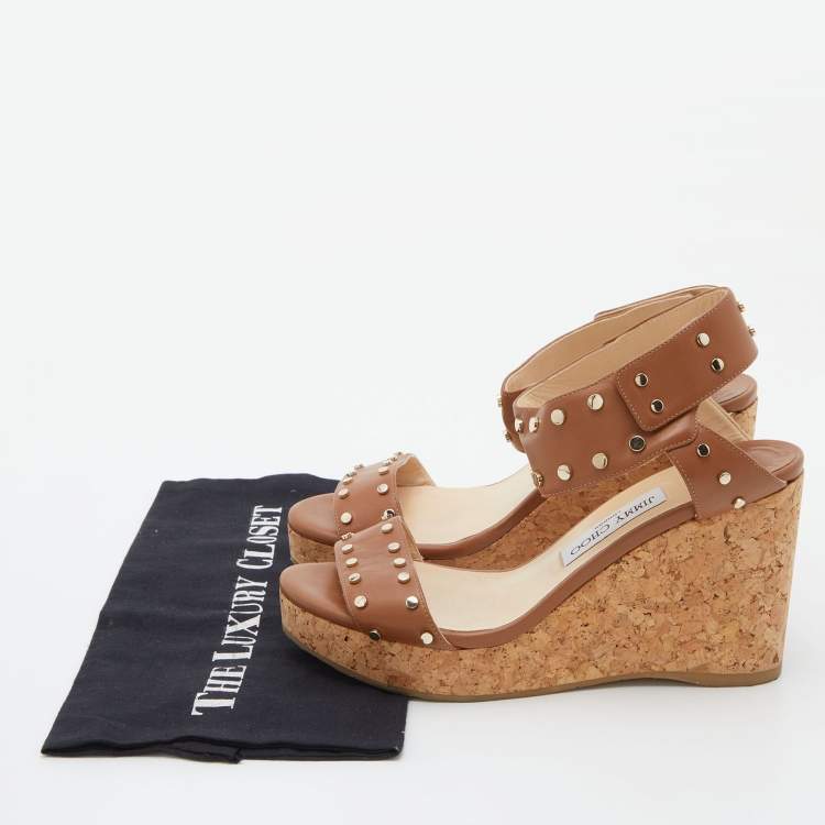 Pre Owned Jimmy Choo Brown Leather Veto Wedge Sandals Size 40