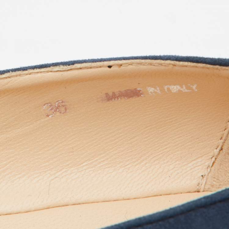 Pre Owned Jimmy Choo Blue Suede Crystals Embellished Ballet Flats Size 36