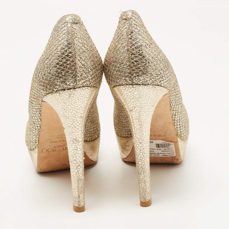 Pre Owned Jimmy Choo Silver/Gold Lurex Fabric Alex Platform Pumps Size 39