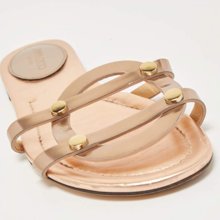 Pre Owned Jimmy Choo Metallic Foil Leather Flat Slides Size 39
