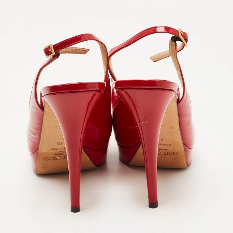 Pre Owned Jimmy Choo Red Patent Leather Nova Slingback Pumps Size 40