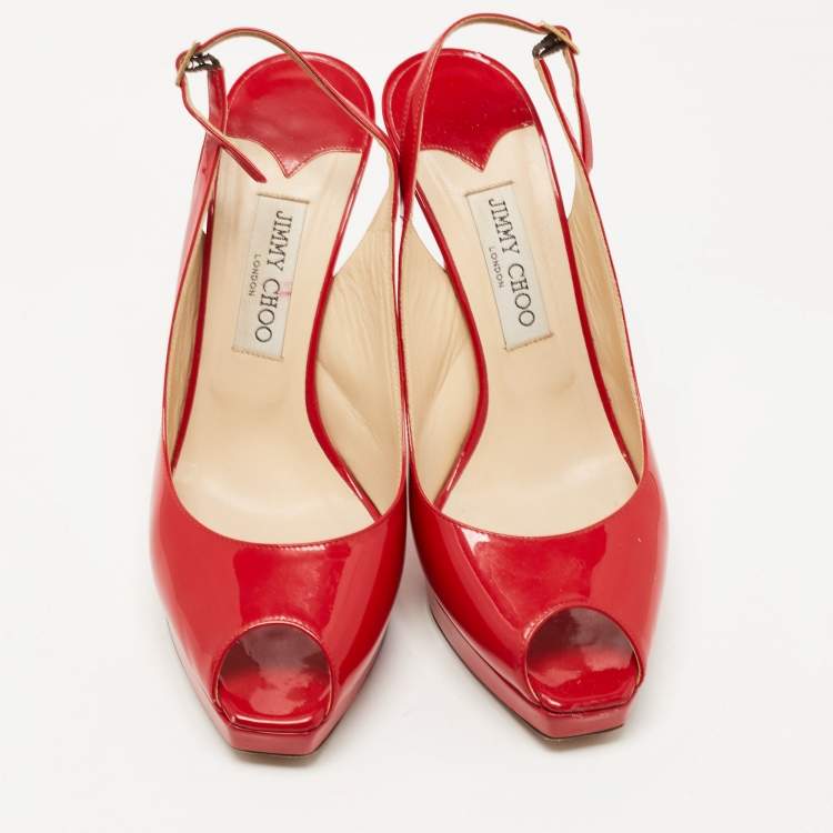 Pre Owned Jimmy Choo Red Patent Leather Nova Slingback Pumps Size 40