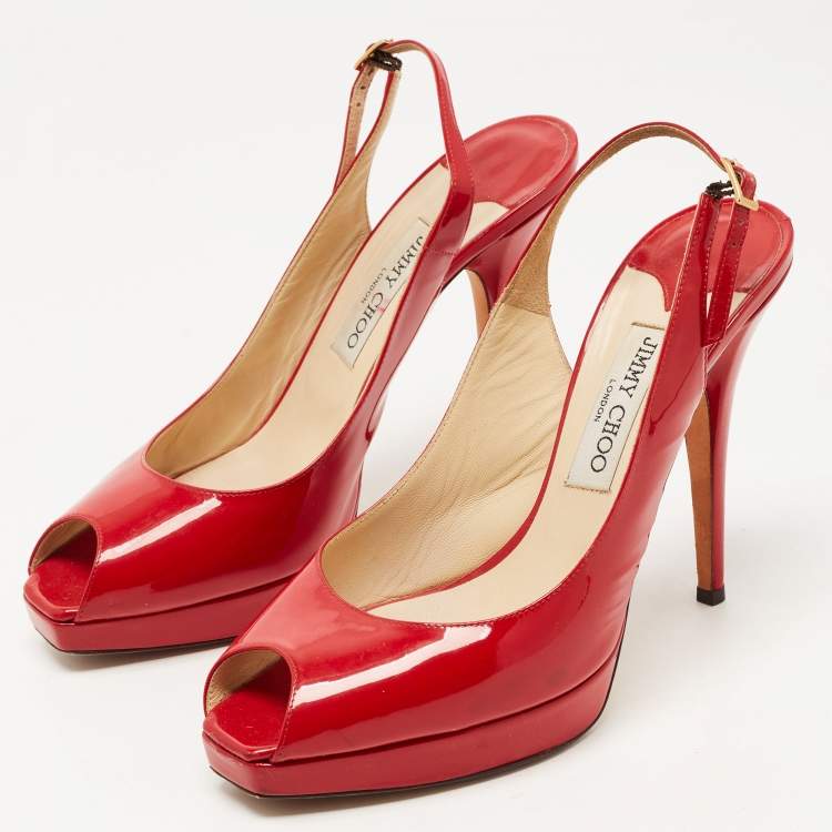 Pre Owned Jimmy Choo Red Patent Leather Nova Slingback Pumps Size 40