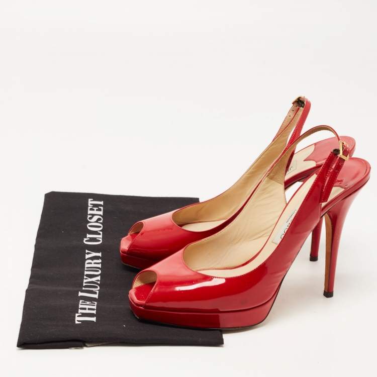 Pre Owned Jimmy Choo Red Patent Leather Nova Slingback Pumps Size 40