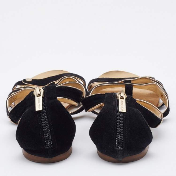 Pre Owned Jimmy Choo Black Suede Flat Sandals Size 36