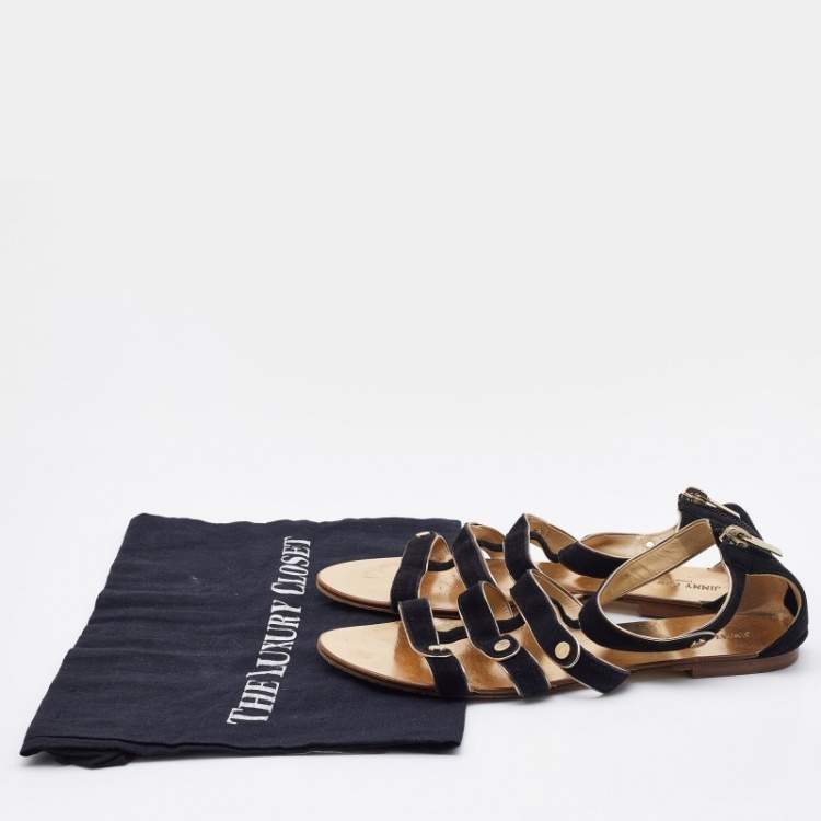 Pre Owned Jimmy Choo Black Suede Flat Sandals Size 36
