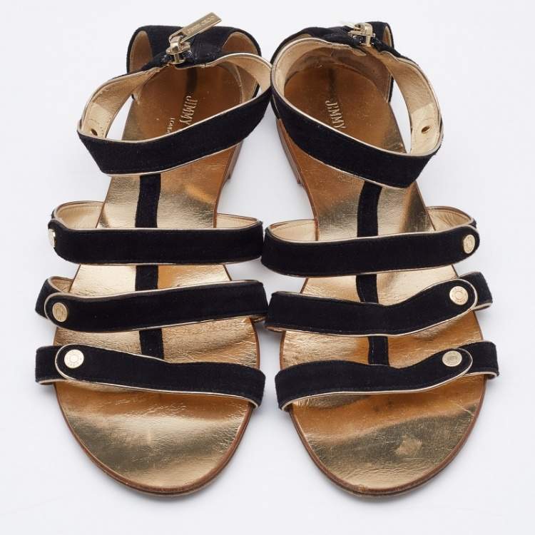 Pre Owned Jimmy Choo Black Suede Flat Sandals Size 36
