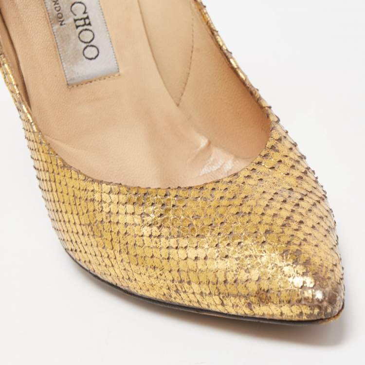 Pre Owned Jimmy Choo Gold Python Pumps Size 36.5