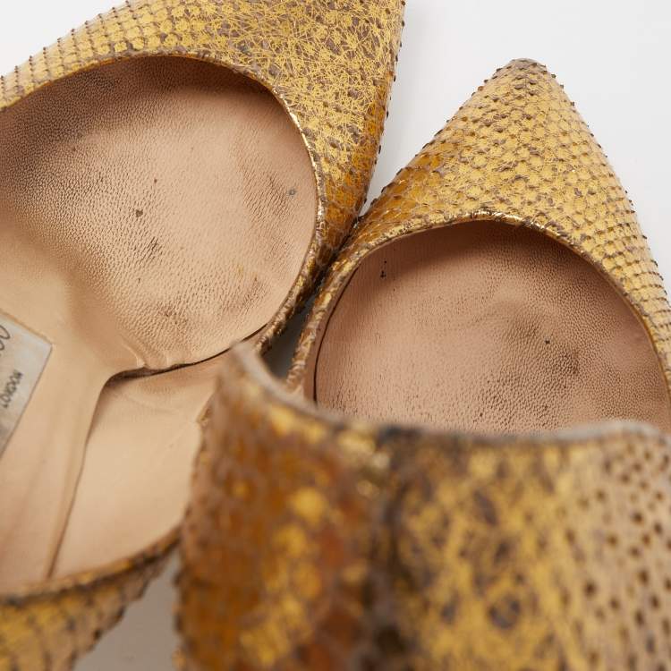 Pre Owned Jimmy Choo Gold Python Pumps Size 36.5
