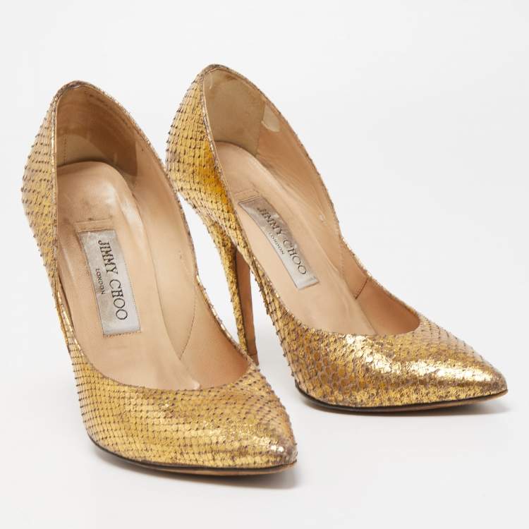 Pre Owned Jimmy Choo Gold Python Pumps Size 36.5