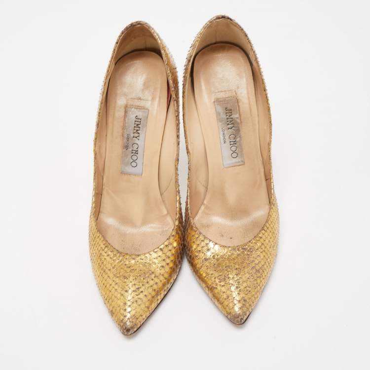 Pre Owned Jimmy Choo Gold Python Pumps Size 36.5