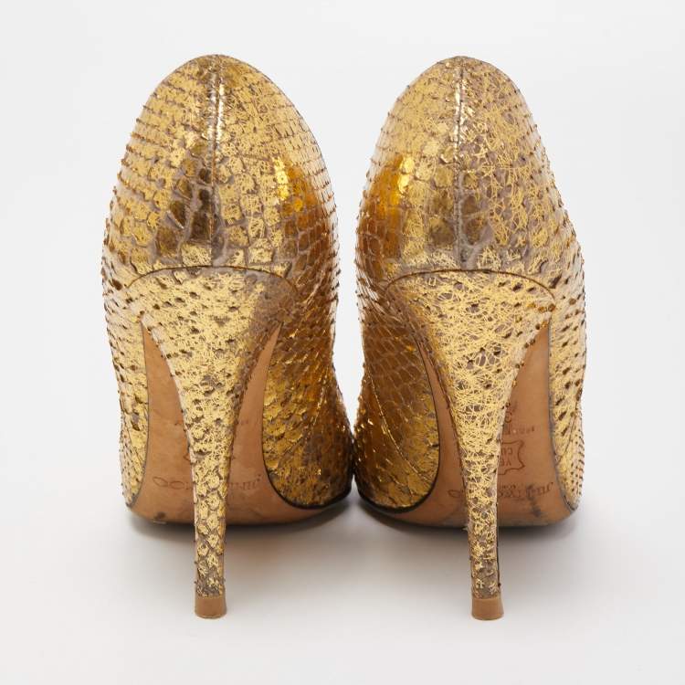 Pre Owned Jimmy Choo Gold Python Pumps Size 36.5