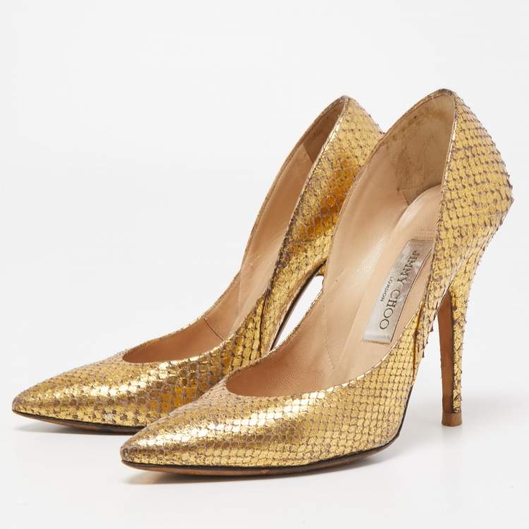 Pre Owned Jimmy Choo Gold Python Pumps Size 36.5