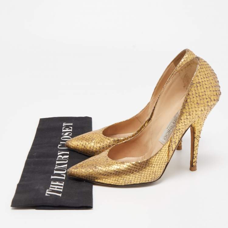 Pre Owned Jimmy Choo Gold Python Pumps Size 36.5
