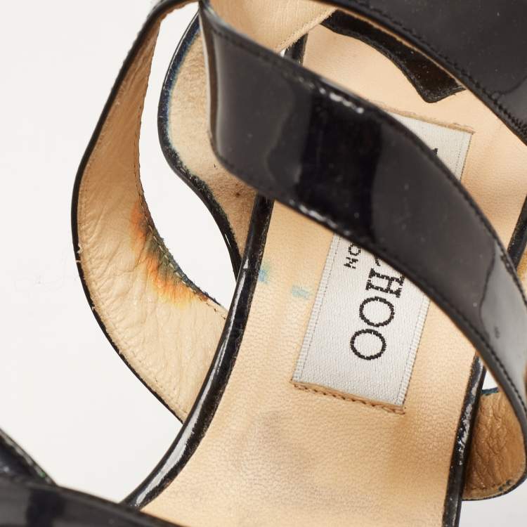 Pre Owned Jimmy Choo Black Patent Leather Vamp Sandals Size 40