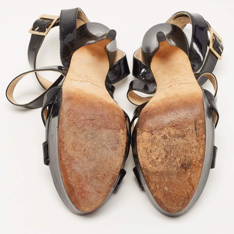 Pre Owned Jimmy Choo Black Patent Leather Vamp Sandals Size 40