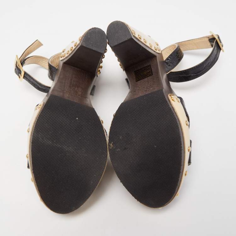 Pre Owned Jimmy Choo Black Croc Embossed Ultimate Wooden Ankle Strap Platform Sandals Size 36