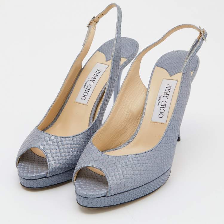 مملوكة مسبقًا Jimmy Choo Blue Python Embossed Leather Nova Slingback Pumps Size 40
