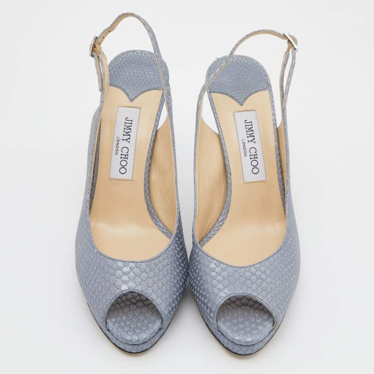 مملوكة مسبقًا Jimmy Choo Blue Python Embossed Leather Nova Slingback Pumps Size 40