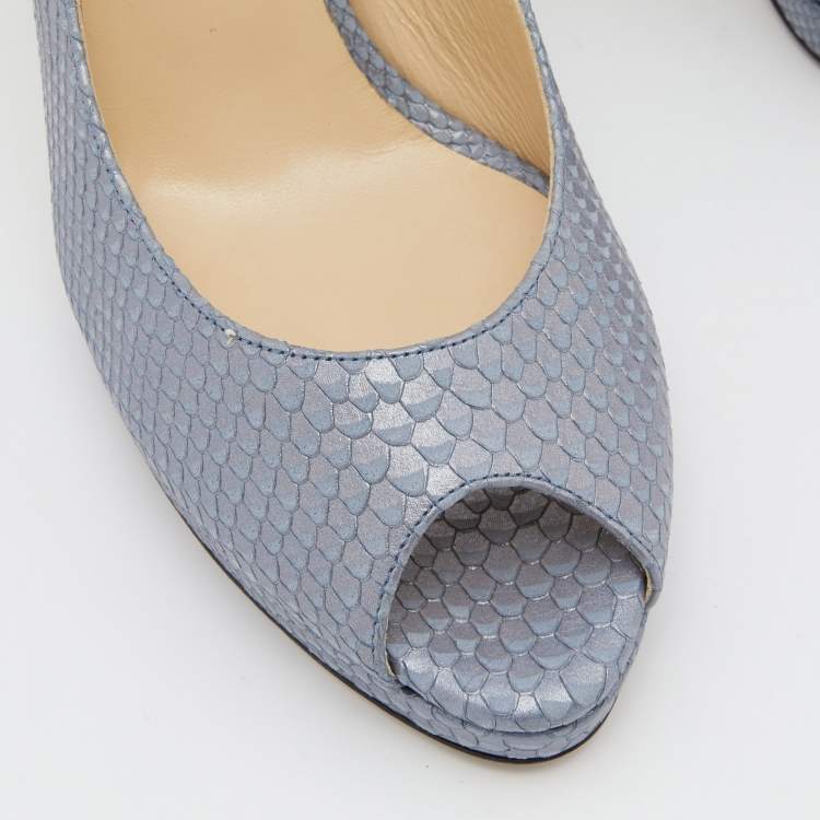 مملوكة مسبقًا Jimmy Choo Blue Python Embossed Leather Nova Slingback Pumps Size 40